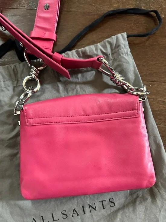 Allsaints Captain Leather Flap Shoulder Bag-Fuscia-EUC - Picture 16 of 16